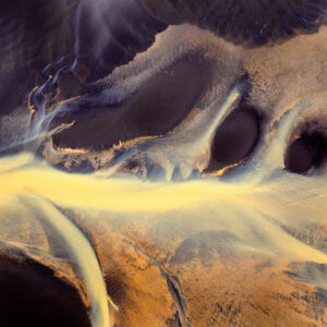 breided rivers highlands of Iceland yellow and black contrast